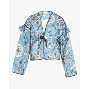 Hannah Artwear Janaki Blue Floral Ruffle-Trim Quilted Jacket Women’s Size 1, Med